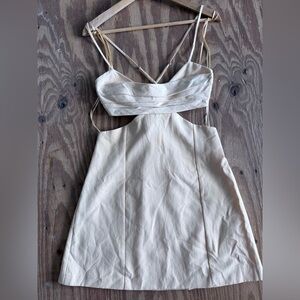 Zara Cream Mini Dress with Cutout & Spaghetti Straps
